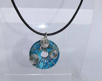 Necklace and natural stone Donut pendant blue Aquaterra Jasper