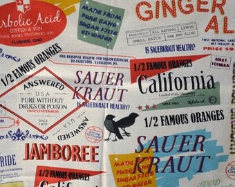Cotton fabric coupon vintage pattern "PUB" 47 * 50cms
