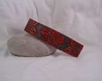 hair clip in shades of Brown/gray and Red polymer clay