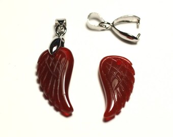 1pc - gemstone pendant - Agate wing engraved 24mm - 8741140016781 Red