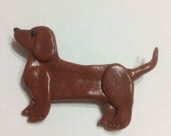 Polymer clay dachshund brooch