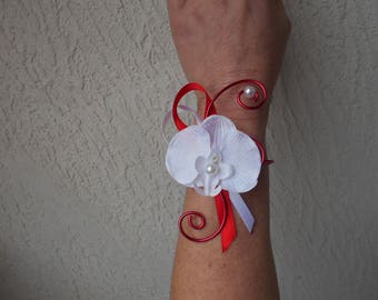 Red and white orchid flower bracelet