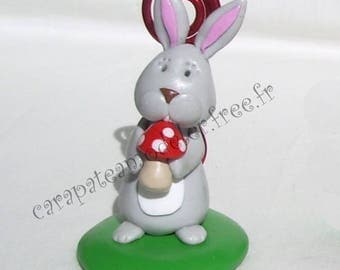Mark up grey rabbit and his little mushroom