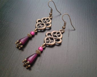Bronze engraving, ethnic inspired earrings