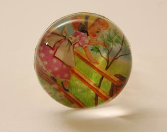 Ring cabochon, retro farm, filigree ring