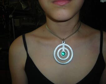 Leather pendant featuring a Center Emerald deco way