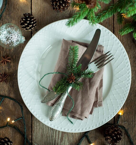 Linen table napkins. Brown linen napkins. Set of napkins for