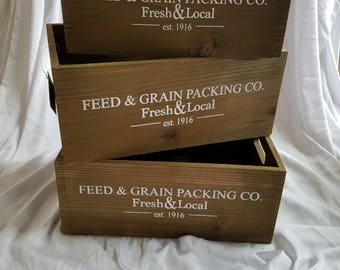Feed and Grain Packing Co. Solid Wooden Crate. Rustic/Country Decor. Farm House Decor. Brand New