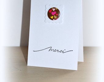 Thank you card with button and heart, envelope included