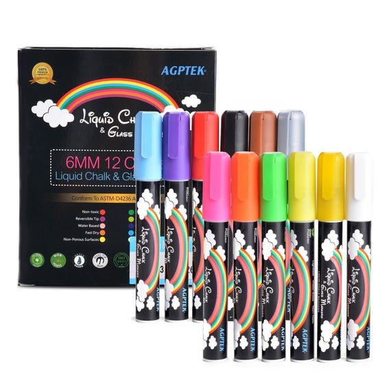 Liquid Chalk Markers AGPtEK 12 Pack Colorful Erasable Pens