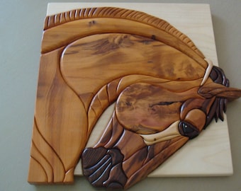 intarsia wood horse head