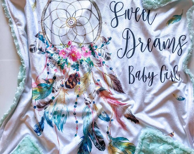 Sweet dreams baby girl - baby blanket - dreamcatcher