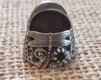 Liz Dragonfly Thimble with Gem Open Nail Sewing Thimble by TJ Lane