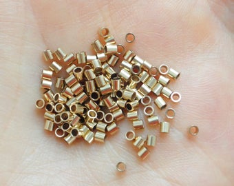 Lot de 10 perles à écraser tubes ronds lisses 2mm laiton plaqué or gold filled 14 carats