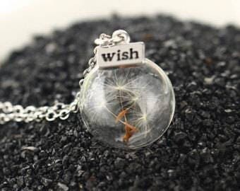 Dandelion, Wish, necklace,charm,pendant,silver,globe,glass,jewelry,flower