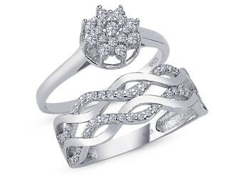 925 solid sterling silver 2 piece cz bridal ring set infinity design twisted ring comfort fit - Infinity Wedding Ring Set 925 solid sterling silver 2 piece cz bridal ring set infinity design twisted ring comfort fit - Infinity Wedding Ring Set