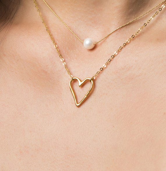 Dainty Heart Necklace Perfect Gift for Her Open Heart
