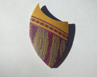 Shield polymer clay brooch