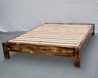 Torched Farmhouse Platform Bed / Traditional Platform Frame / Wood Platform Reclaimed Bed / Modern / Urban / Cottage Platform Bed