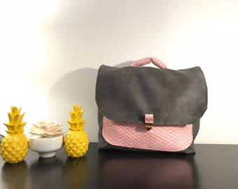 grey and pink purse