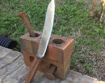 railroad spike knife with wood handle