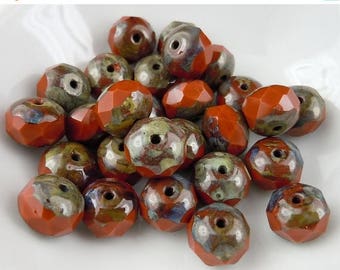 20% Summer SALE 12 Czech Glass Umber Picasso - 9mm Rondelle Beads (G - 247)