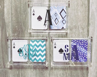 Acrylic Personalized Two Deck of Playing Cards Storage Box - Playing Cards Storage Box- Acrylic Playing Cards Box - Deck of Cards Storage