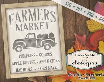 Farmers Market SVG - pumpkin svg - farmhouse svg - old truck with pumpkins svg - fresh produce svg - Commercial Use svg, dfx, png, jpg