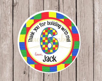 PRINTABLE Building Blocks Favor Tags or Stickers / Personalized with NAME and AGE for Lego Birthday Party / You Print