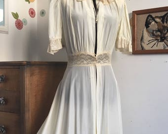 1940's Dressing Gown, Vintage Lingerie Peignoir Robe, Satin and Lace Boudoir