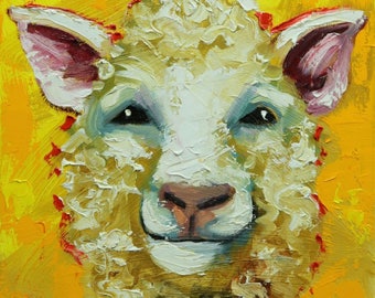 Sheep painting 32 12x12 inch original oil painting by Roz