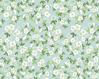 Safari Party Floral Mint with Gold Sparkle - white, mint, and gold floral print fabric - Safari Party Fabric from Riley Blake - 100% cotton