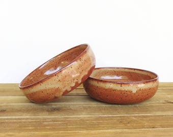 Ceramic Pottery Soup Bowls, Shino Glaze, Rustic Stoneware - Set of 2