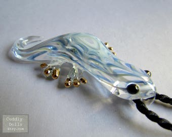 White Blue Hand Made Unique Gecko Pendant With Adjustable Black Nylon Cord Necklace Color Swirl Glass Gecko Pendant Lizard Glass Accessories