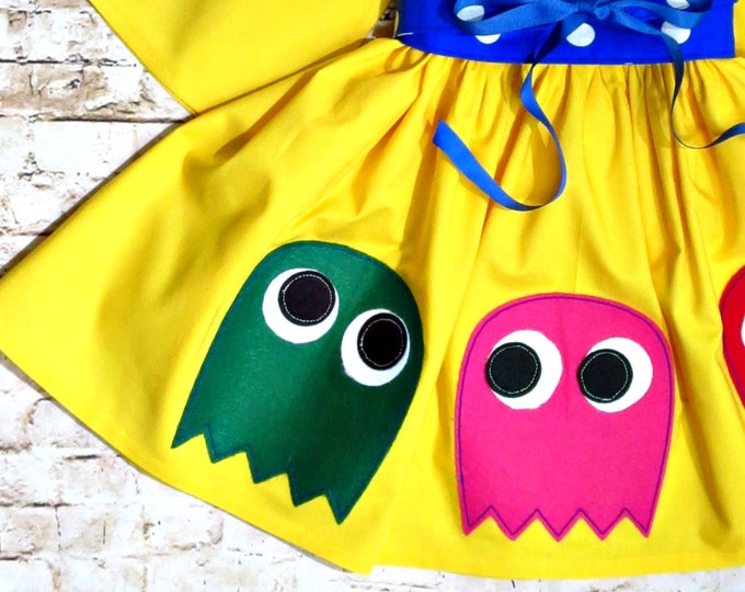 Pac Man Dress - Little Girls Dress - Toddler Girls - Pac Man Ghost - Ms Pacman - Preteen Costume - Teen Clothes - Birthday - 2t to 14 yrs