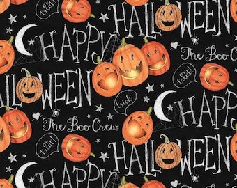 HALLOWEEN FABRIC, The Boo Crew Halloween Pumpkins by Springs Creative 43-44 inch cotton