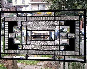 BOLDLY BEVELED Stained Glass Window Panel (Signed and Dated)