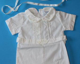 Vintage White Cotton/Polyester Rompers with Matching Hat, Early 1990's.  Baby Boy