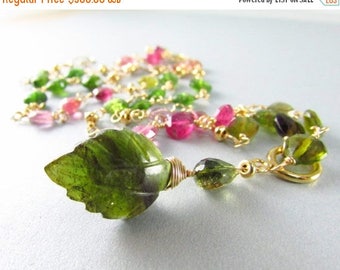 25 OFF Tourmaline Necklace, Carved Tourmaline Gold Filled Necklace