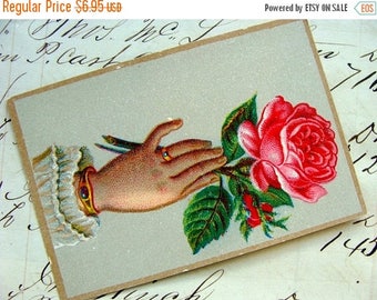 ONSALE Antique Pink Roses 1800s Stunning Victorian Trade Lithograph Trading Card