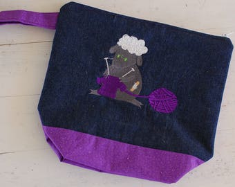 Medium Knitting Project Bag, Knitting Project Bag, Embroidered Project Bag, Knitting Project Bag with Zipper, Knitting Project Bag Medium
