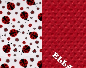 SALE Personalized Baby Blanket Girl - Red Gray Ladybugs Minky Baby Blanket // Girl Baby Blankets // Red Ladybug Blanket // Baby Shower Gift