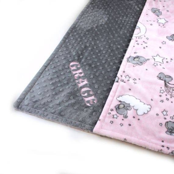 Personalized Baby Blanket For Girl , Pink Elephant Minky Baby Blanket / Gray Pink Elephant Baby Blanket // Baby Shower Gift / Name Blanket