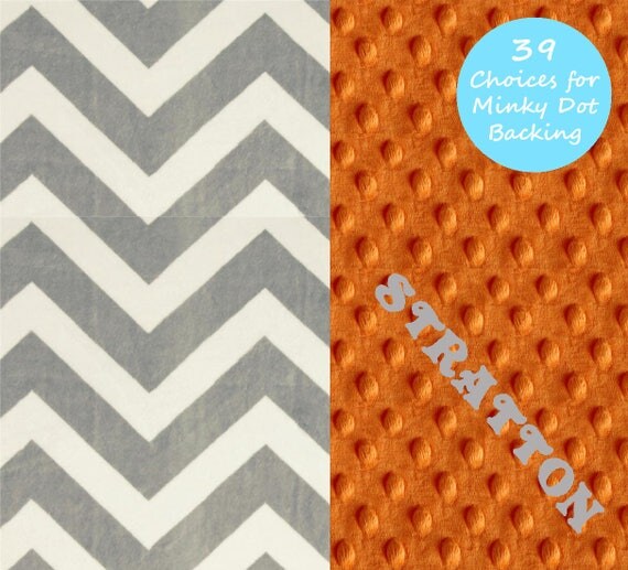 Chevron Minky Baby Blanket Boy, Gray Orange Personalized Baby Blanket Receiving Blanket Baby Shower Gift Chevron Blanket Baby Boy, Baby Gift