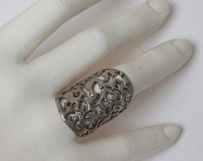 Filigree Sterling Statement Ring Size 8 1/2 Knuckle Duster Pierced Vintage