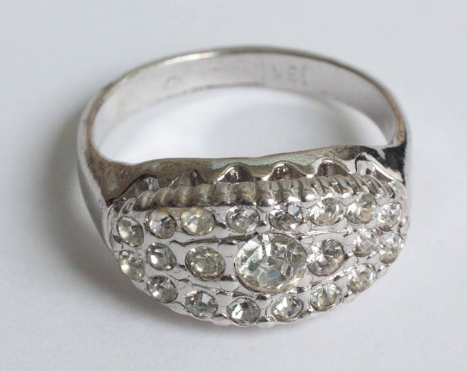 Clear Crystal Cocktail Ring Size 8.25 Faux Diamonds 18K HGE