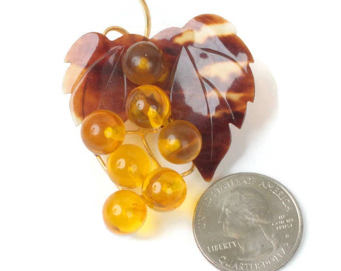 Grape Cluster Brooch Faux Tortoiseshell Lucite Plastic Vintage