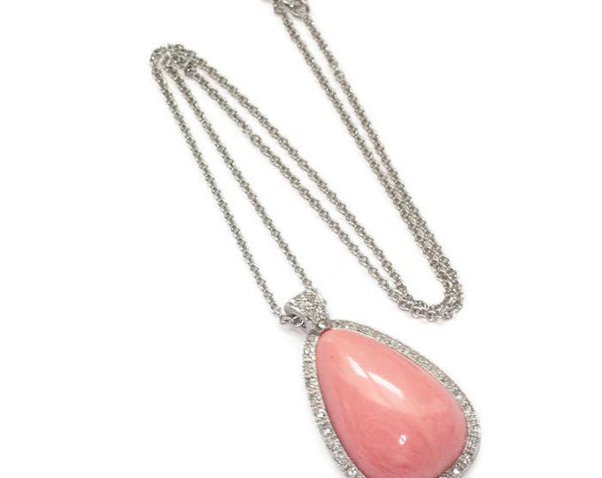 Avon Pale Fire Pendant Necklace Faux Coral Rhinestones Silver Tone 1974