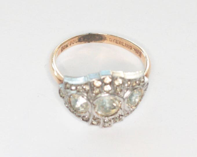 Art Deco Crystal Rhinestone Ring Gold Filled Sterling Uncas Signed