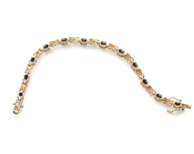 Dark Blue Gemstone Tennis Bracelet Clear Gemstone Accents Signed China